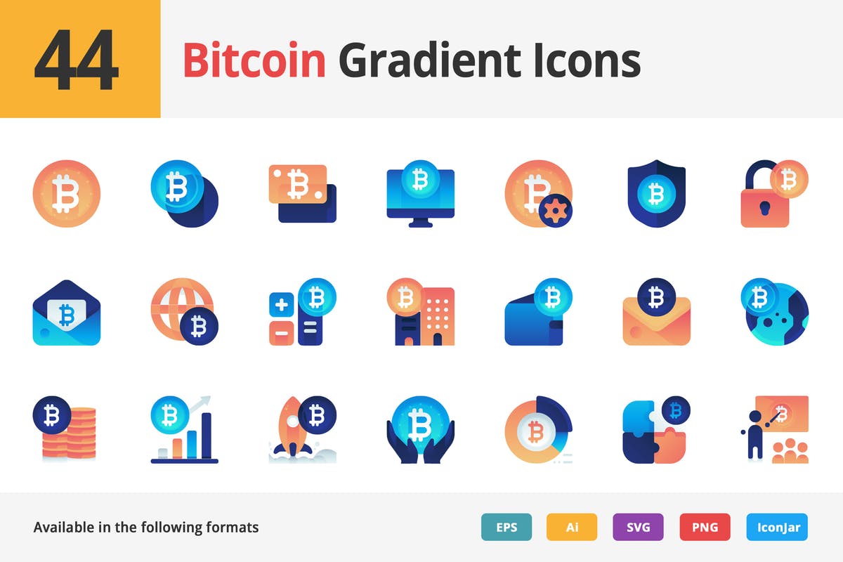 44枚比特币主题渐变矢量图标 Bitcoin Gradient Vector Icons插图