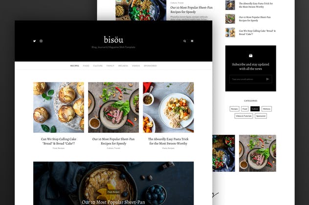 旅游饮食杂志博客网站设计UI套件 Bisöu Blog, Journal & Magazine Web UI Kit Template插图(1)