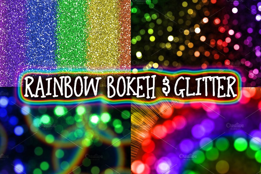 彩虹散景和闪耀背景素材 Rainbow Bokeh & Glitter Backgrounds插图(1)