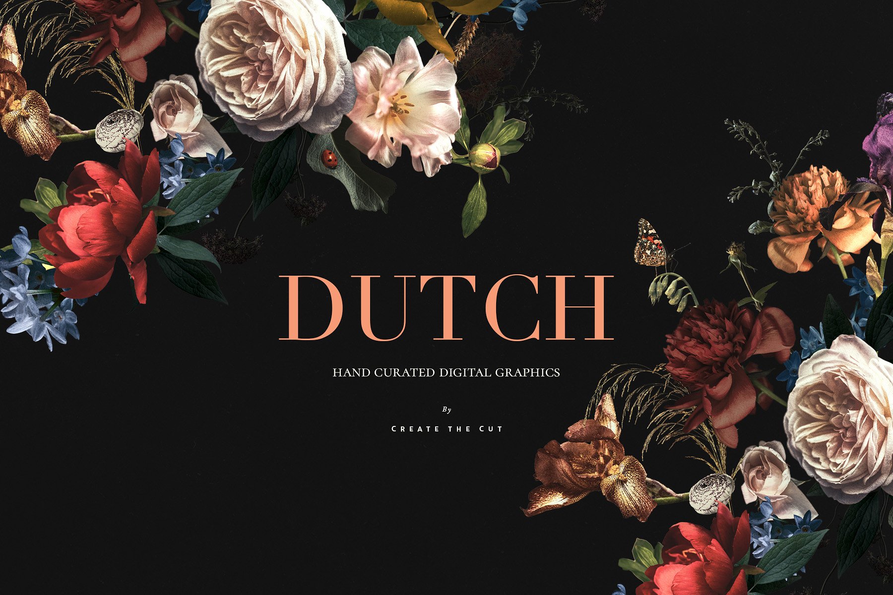 传统色彩荷兰花卉剪贴画 Vintage Floral Clip Art – Dutch插图(5)