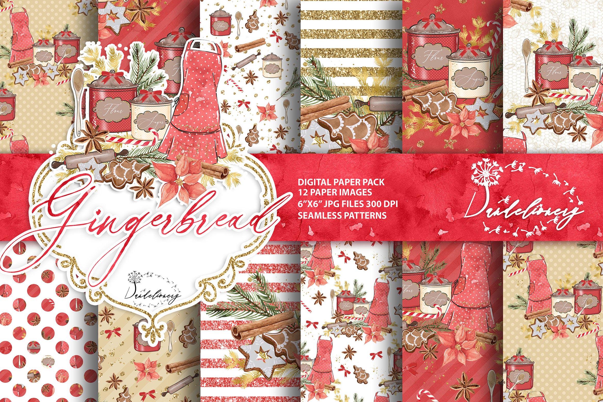 圣诞节&姜饼数码纸张背景素材 Christmas Gingerbread digital paper pack插图