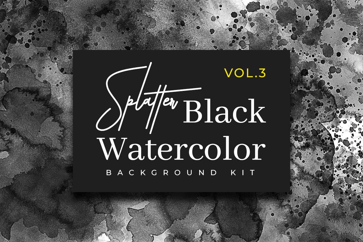 黑色泼墨水彩肌理纹理背景素材v3 Splatter Black Watercolor Vol. 3插图