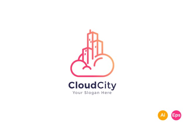 云服务云储存服务品牌Logo模板 Cloud City Logo Template插图(1)