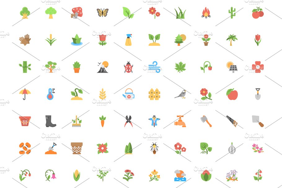 170个扁平化大自然植物彩色图标 170 Flat Nature Icons插图(1)