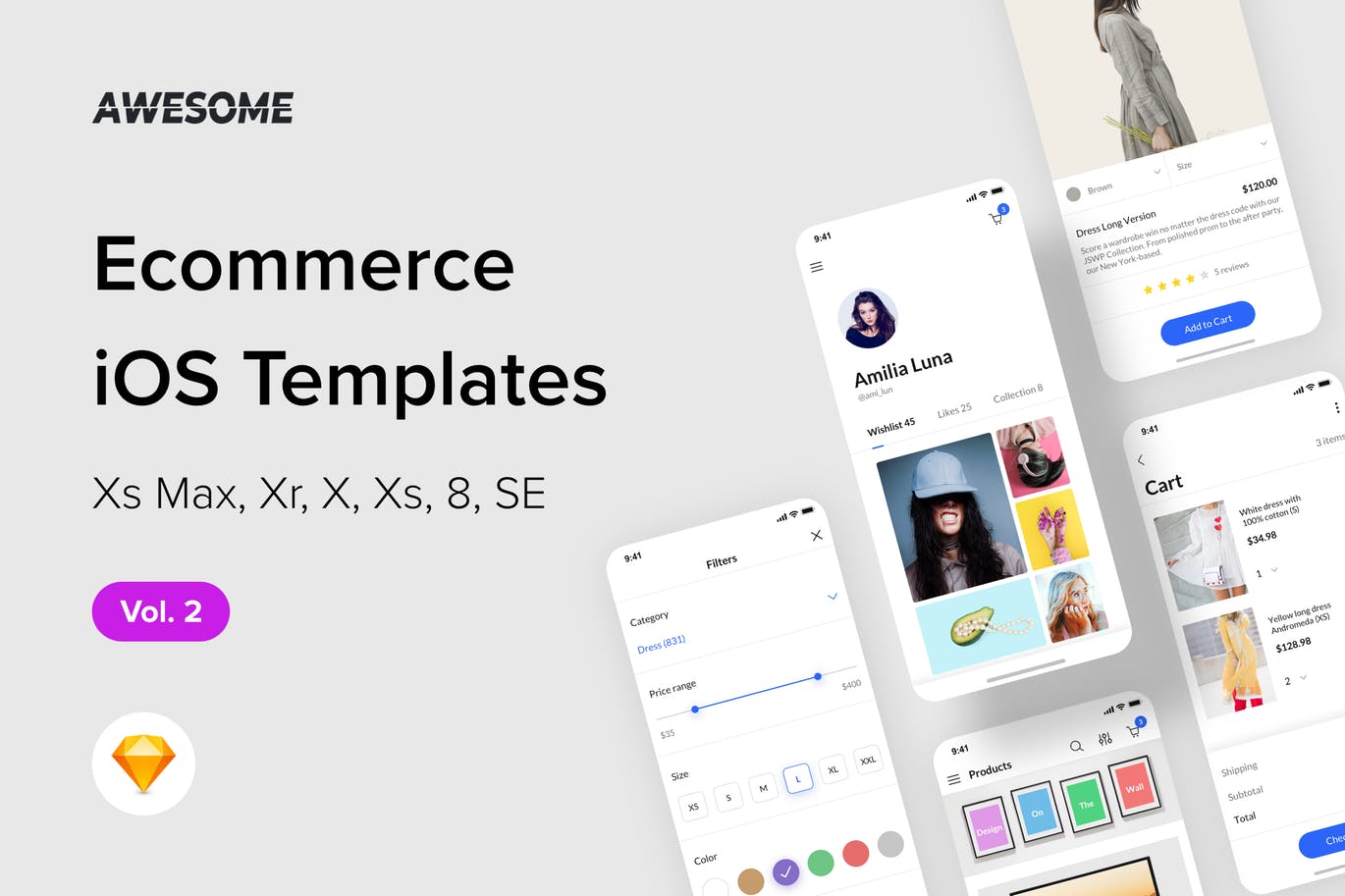 iOS手机网上商城APP应用UI设计套件SKETCH素材v2 Awesome iOS UI Kit – Ecommerce Vol. 2 (Sketch)插图