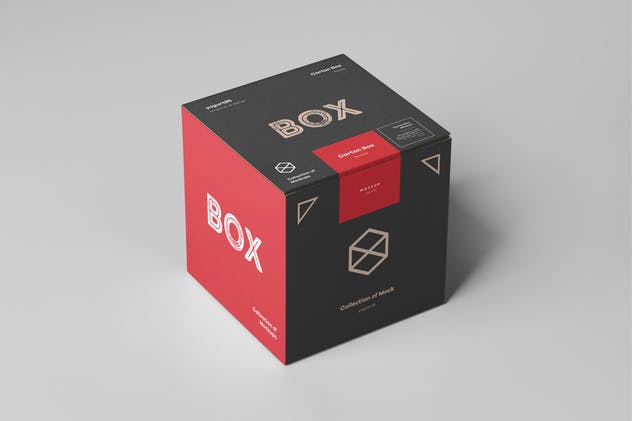 正方体纸箱包装箱样机模板 Carton Box Mockup 100x100x100插图(4)