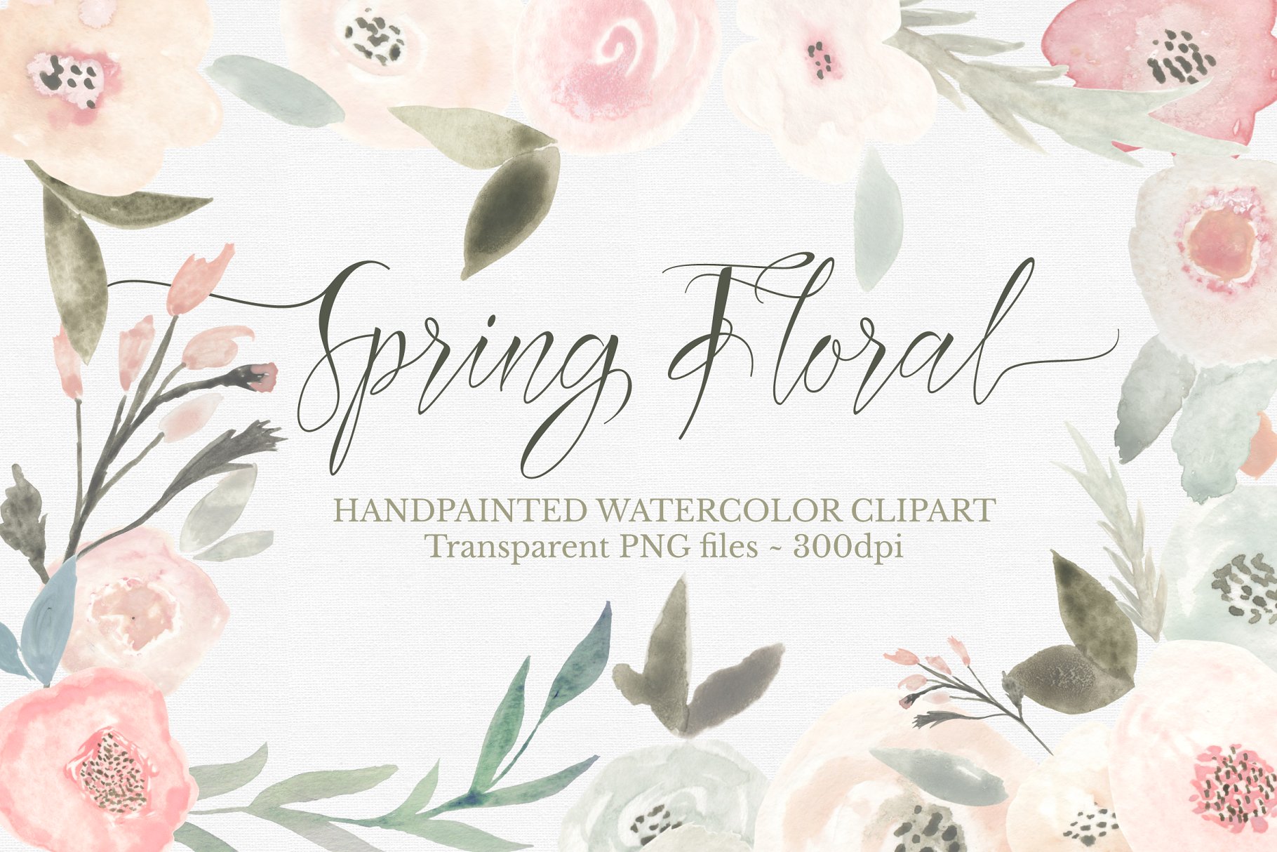 春天花卉水彩剪贴画 Spring Floral Watercolor Clipart Set插图