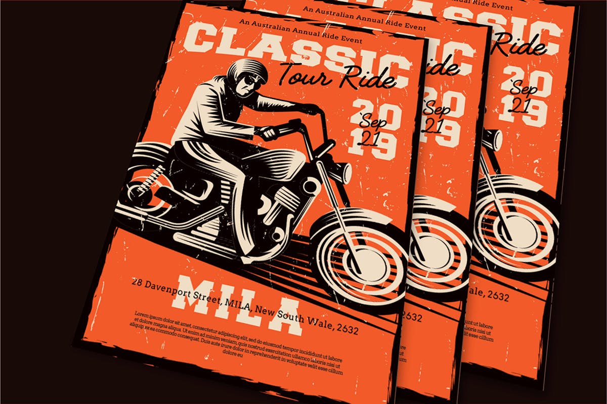 经典复古摩托机车旅行活动海报设计模板 Classic Riding Flyer插图