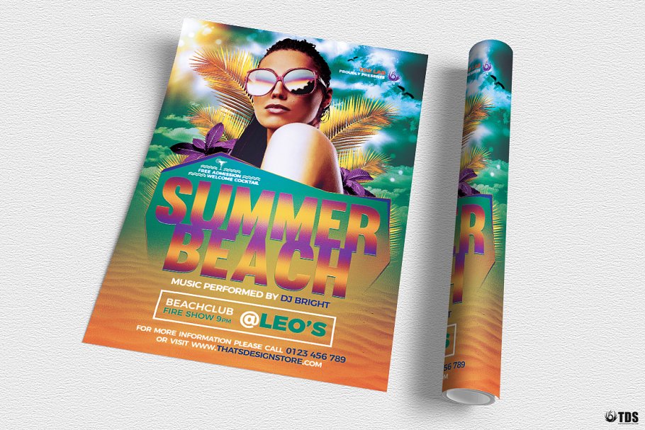 夏季海滩派对传单设计PSD模板 Summer Beach Flyer PSD V1插图(2)