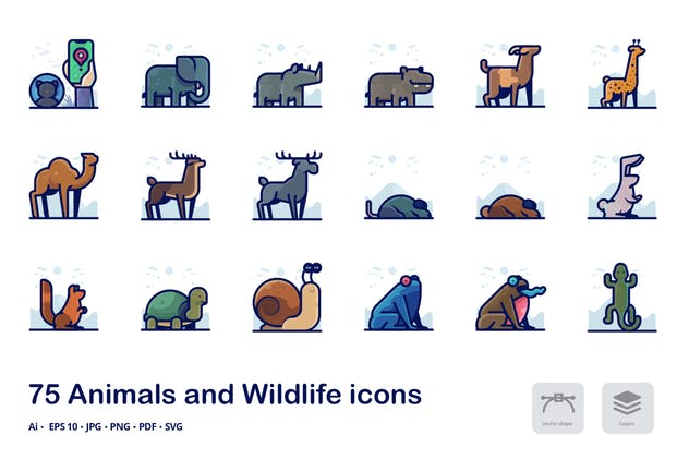 动物世界描边矢量图标合集 Animals Detailed Filled Outline Icons插图(1)