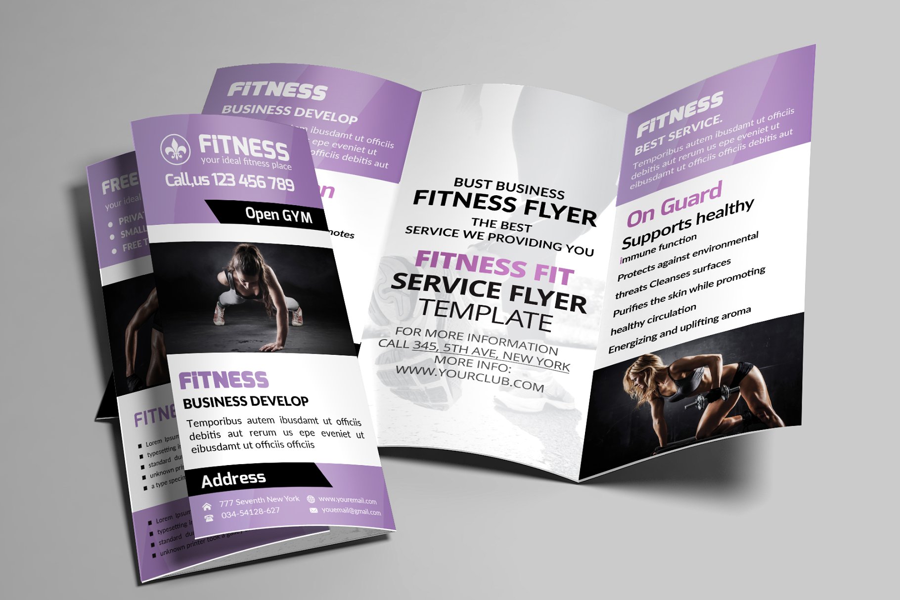 健身健美机构宣传小册子模板合集 Fitness Trifold Brochures Bundle插图(4)