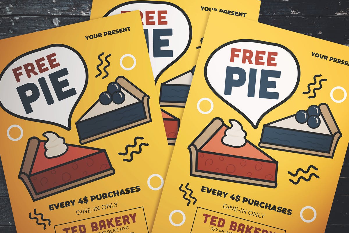 美食折扣促销海报传单设计模板 Free Pie Flyer插图
