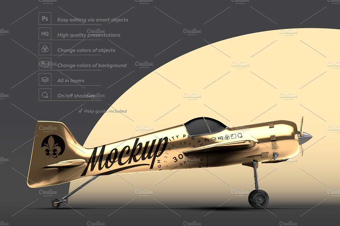 金色怀旧特技飞机机身花纹设计展示模型插图(8)