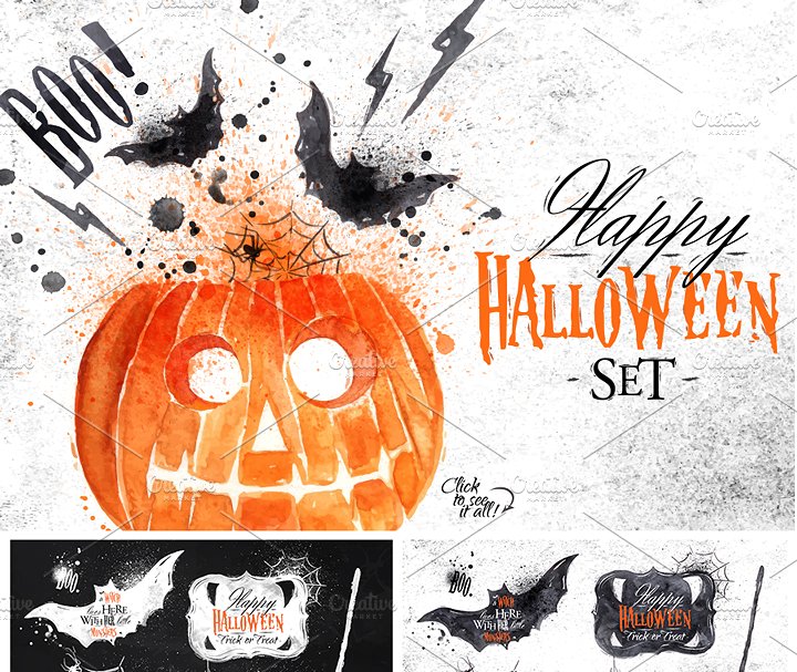 手绘万圣节节日元素矢量图形 Halloween set插图