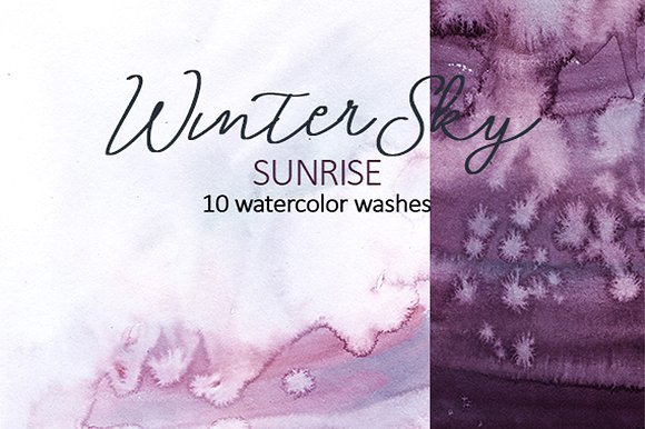 纯手绘水洗效果紫色水彩图案 Purple Watercolor Washes插图