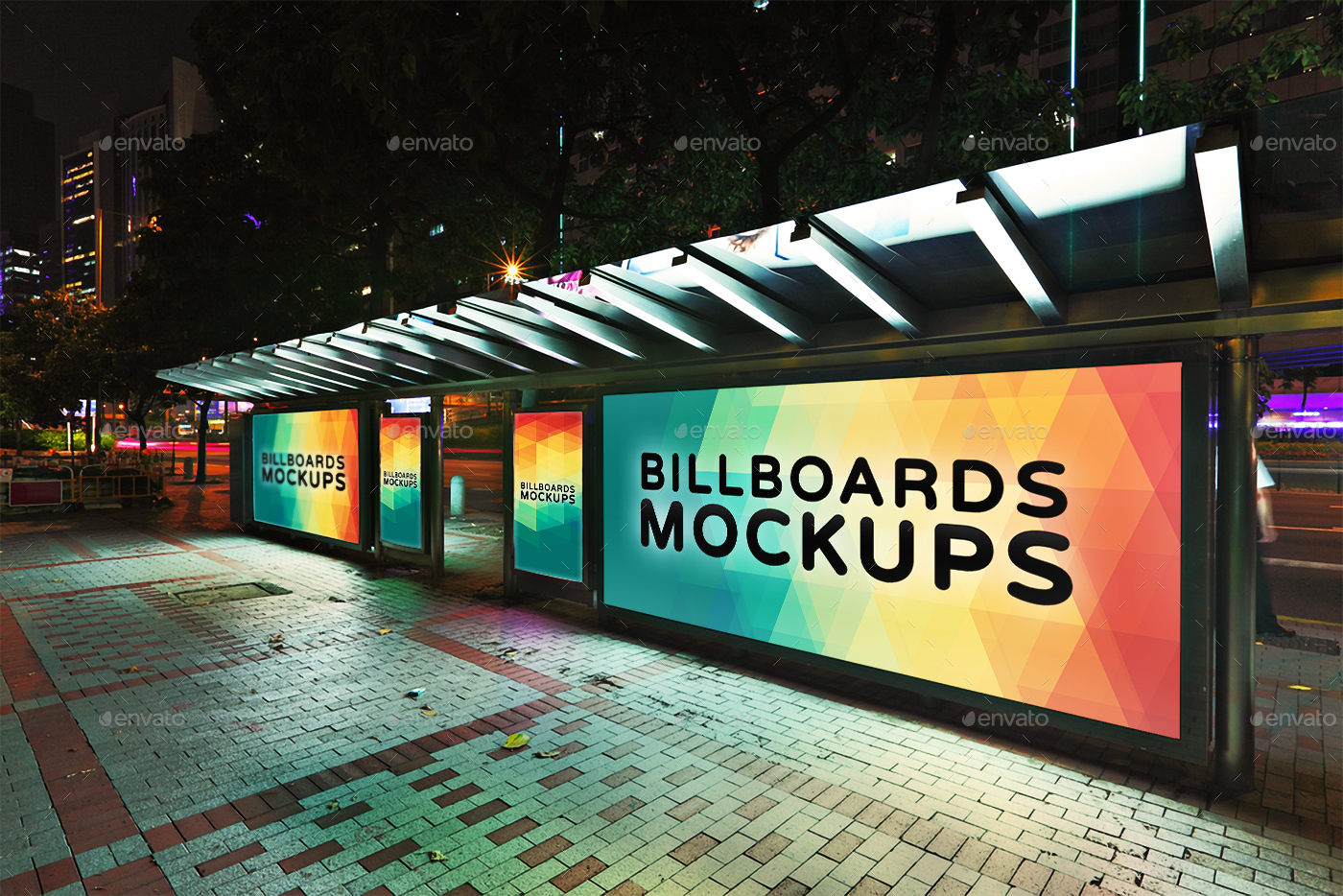 夜间广告牌展示样机模版 Billboards Mockups at Night Vol.2插图(4)