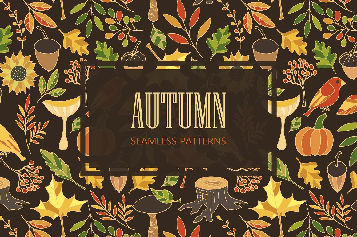 10款秋季树叶落叶的无缝模式背景下载 Autumn Seamless patterns [ai,eps,jpg]插图