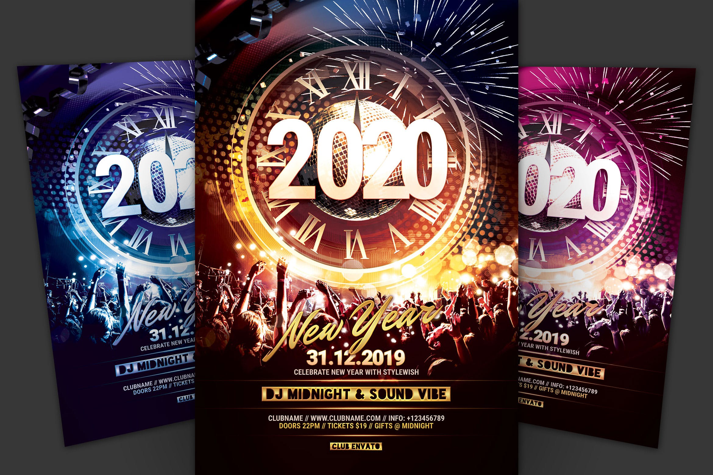 2020年新年主题DJ狂欢活动海报传单模板 New Year Flyer插图