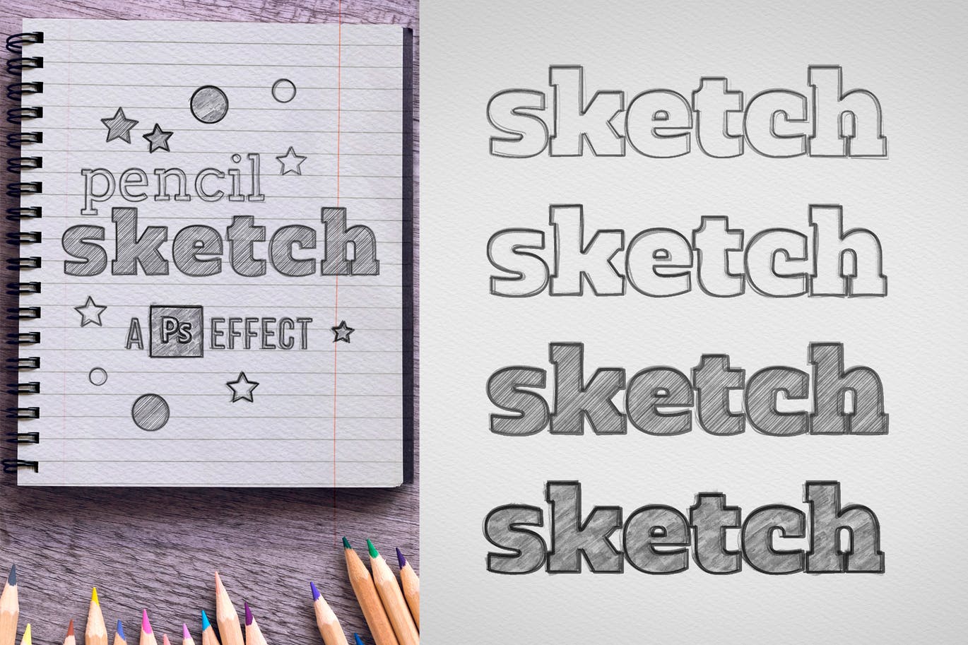 多种铅笔素描文字图形效果PSD模板 Pencil Sketch Effect插图