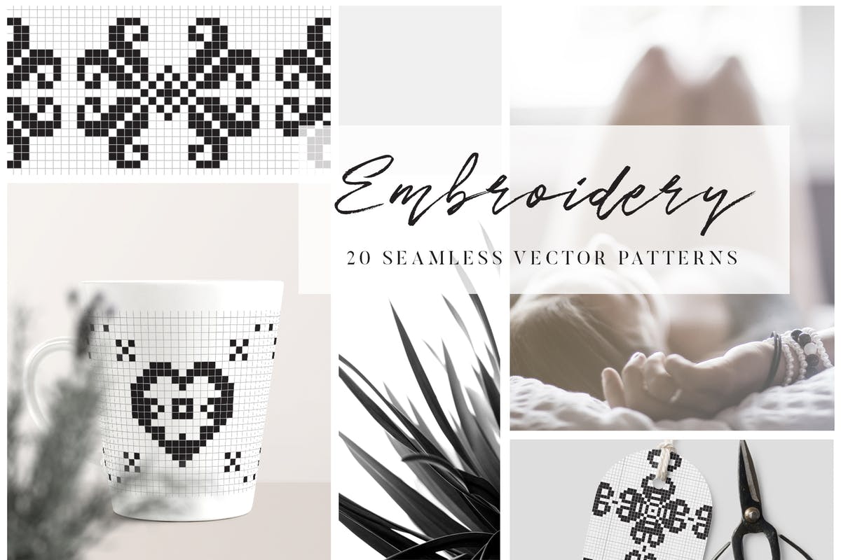 刺绣风格矢量图案 Embroidery Style Vector Patterns插图