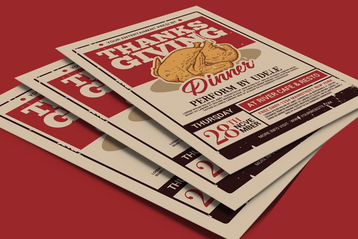 复古风感恩节晚宴活动海报传单模板 Thanksgiving Dinner Flyer插图(3)