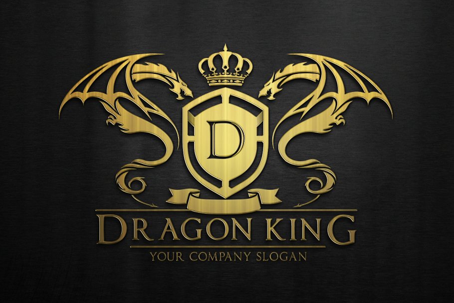 带翅膀金箔龙商业标志Logo模板 Dragon King Logo插图(2)