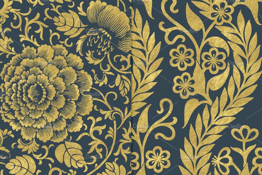 高贵奢华灰色和金色花卉背景 Gray and Gold Floral Backgrounds插图(1)
