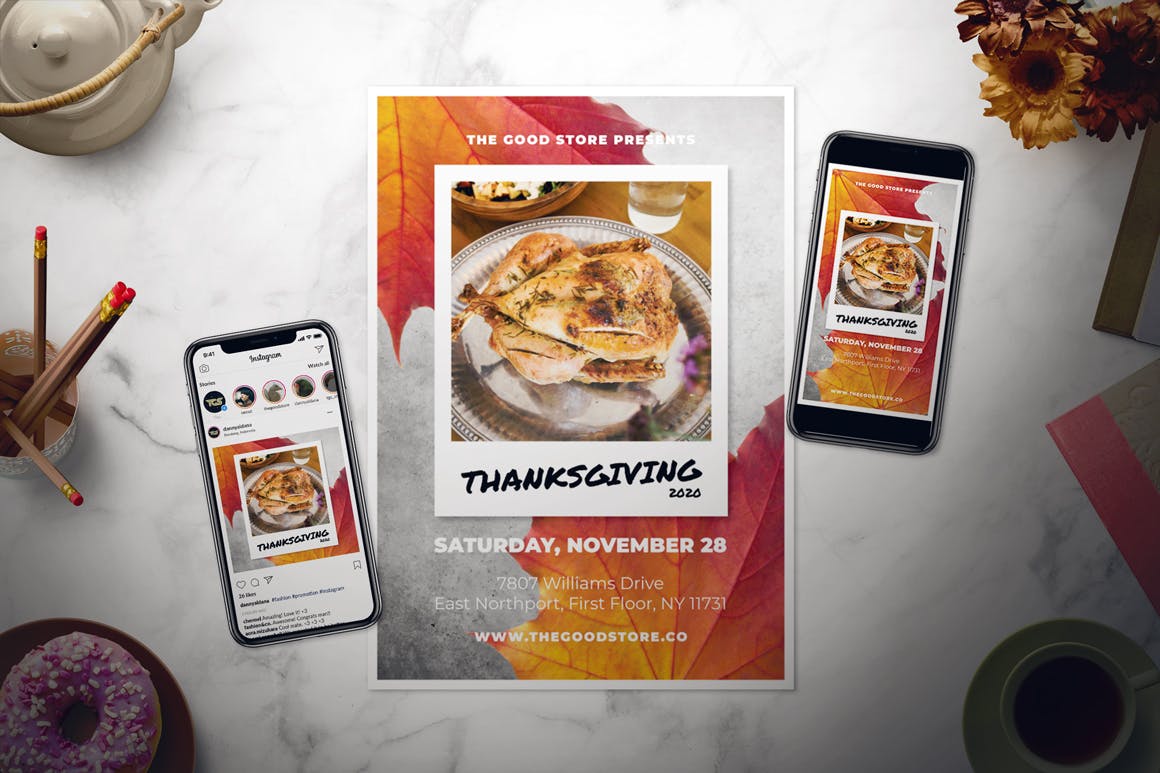 感恩节活动海报传单设计模板套装 Thanksgiving Day Flyer Set插图(1)