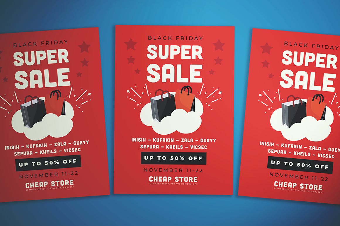 黑色星期五超级优惠活动海报传单设计模板 Black Friday Super Sale Flyer插图(3)