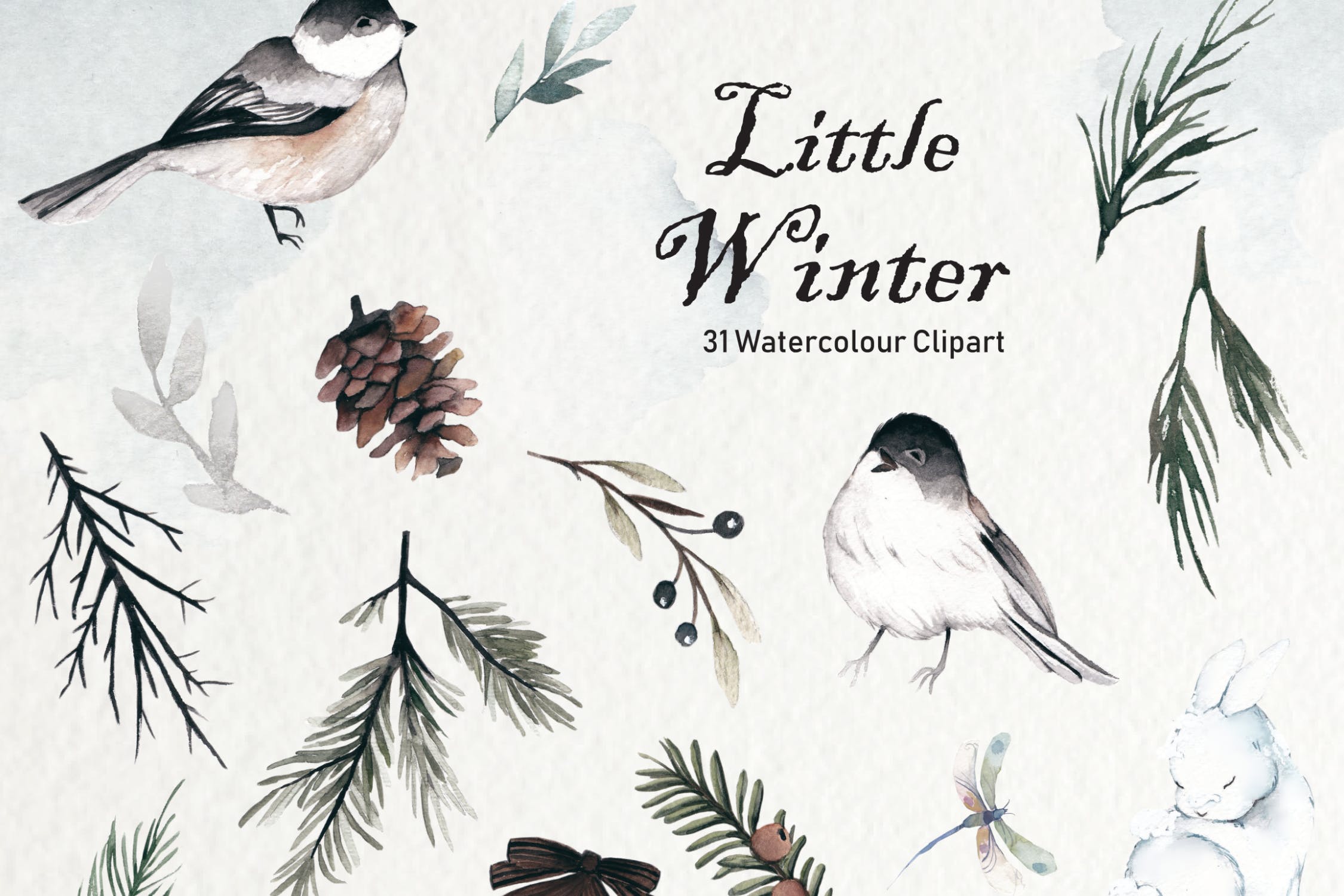 冬季元素水彩手绘剪贴画PNG素材 Winter Watercolor Collection插图(4)