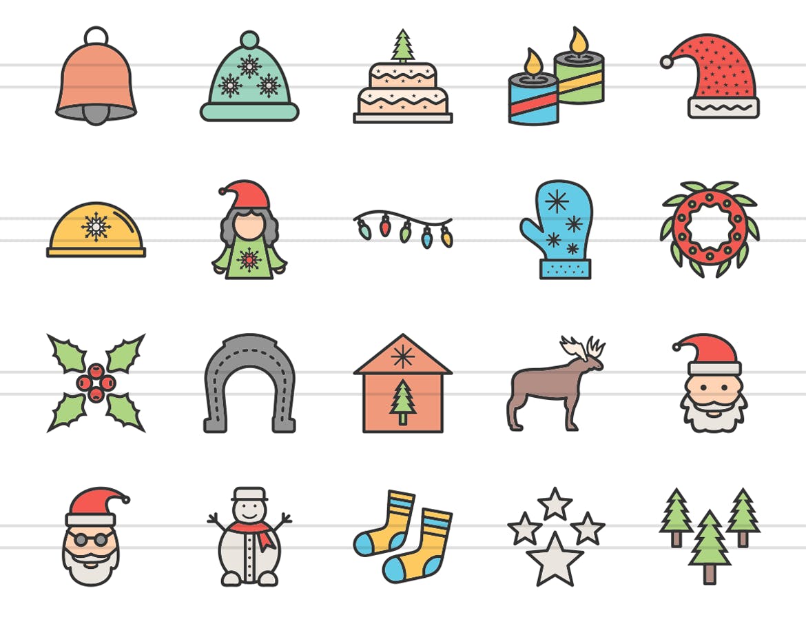 40枚圣诞节主题填充图标线性图标 40 Christmas Filled Line Icons插图(2)