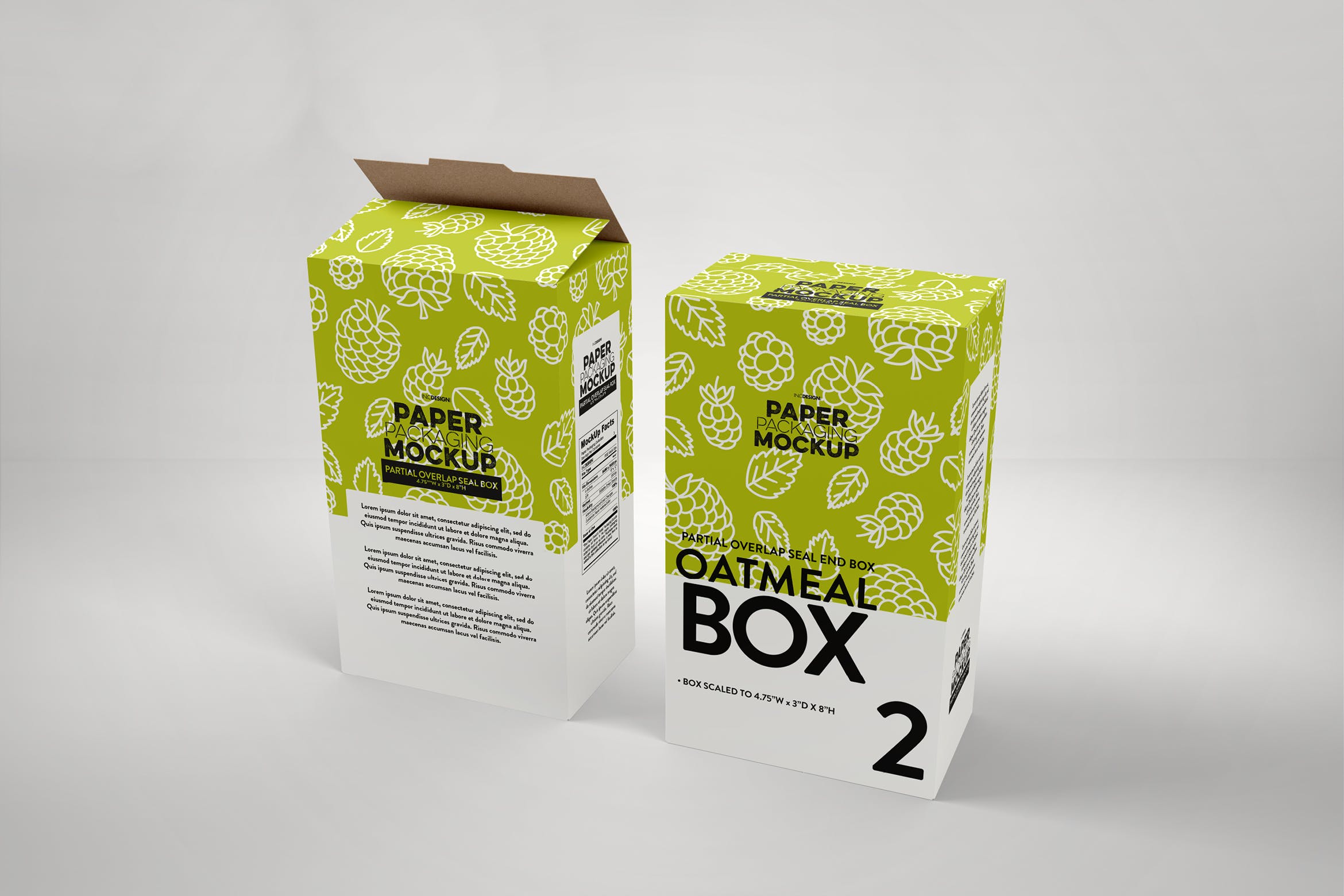 麦片盒包装纸盒设计效果图样机 Paper Cereal Box Packaging Mockup插图