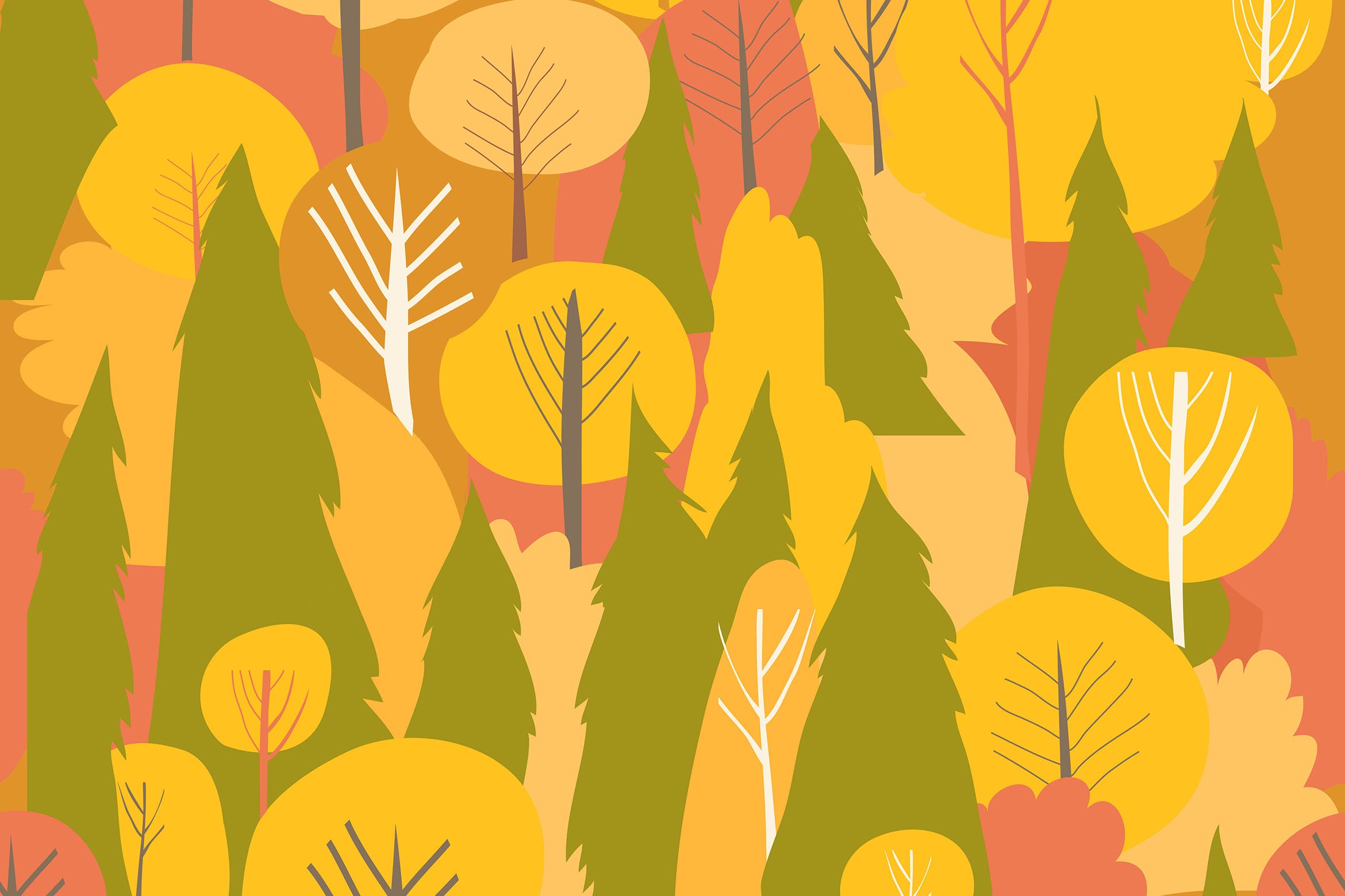 秋天森林主题无缝水彩图案背景素材 Seamless vector autumn forest pattern. Fall backgr插图