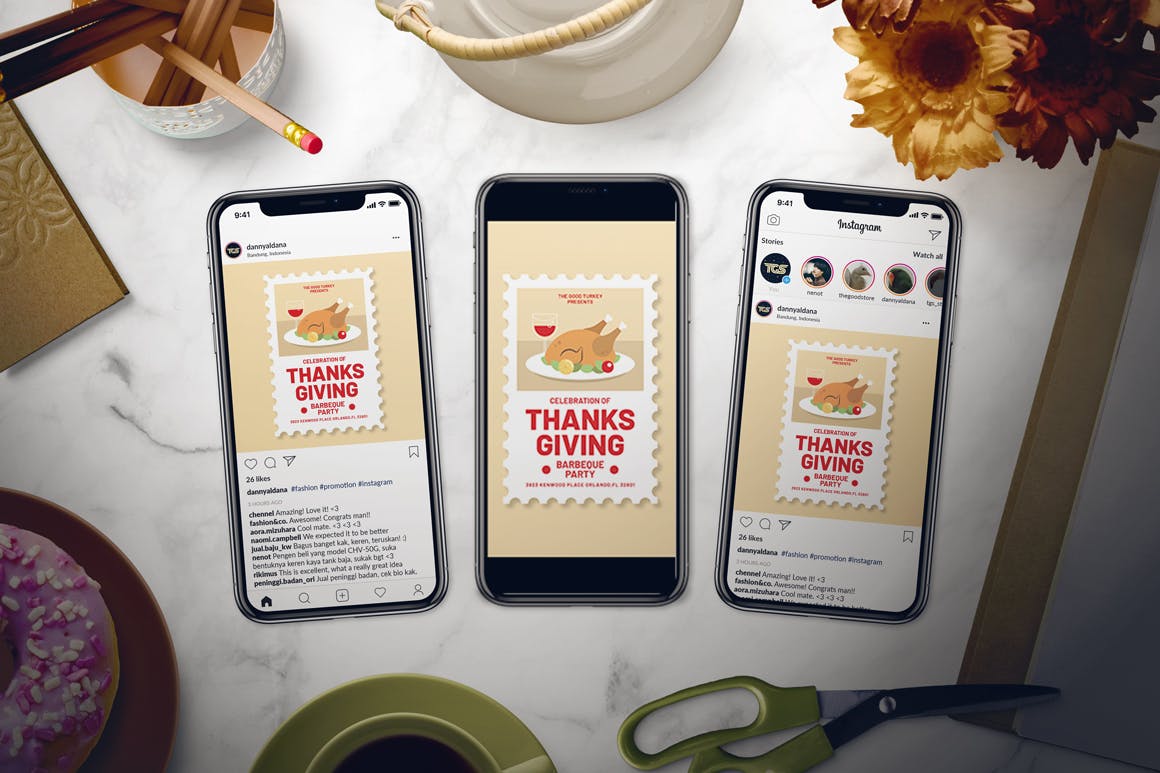 感恩节美食派对海报传单设计模板 Thanksgiving Day Flyer Set插图(2)