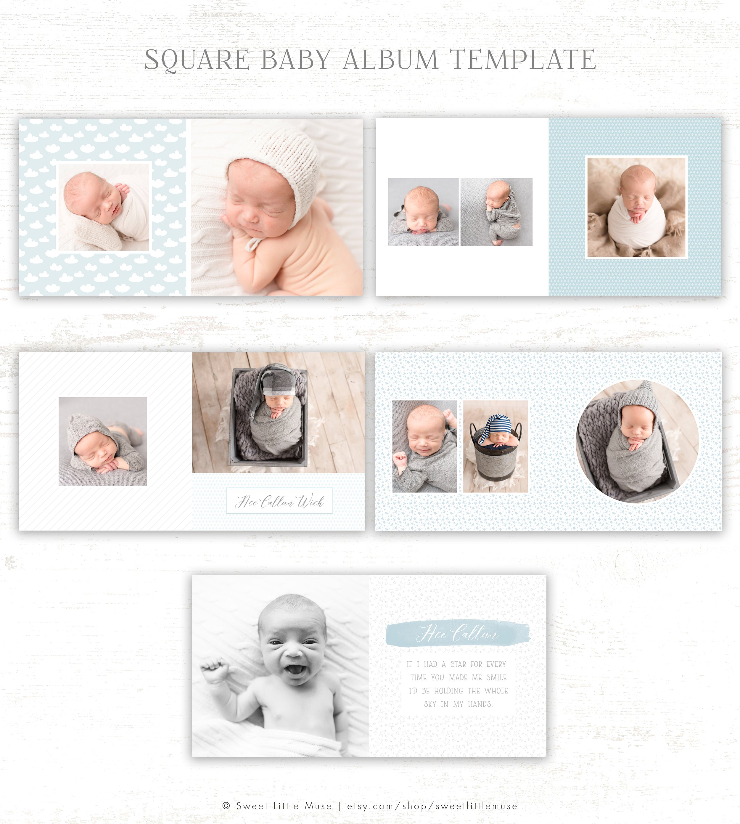 初生婴儿艺术照相册模板 Baby Boy Album Template插图(1)