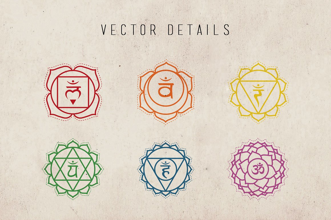 瑜伽精神文化符号矢量图形素材 Chakra Symbols Vector Set插图(4)