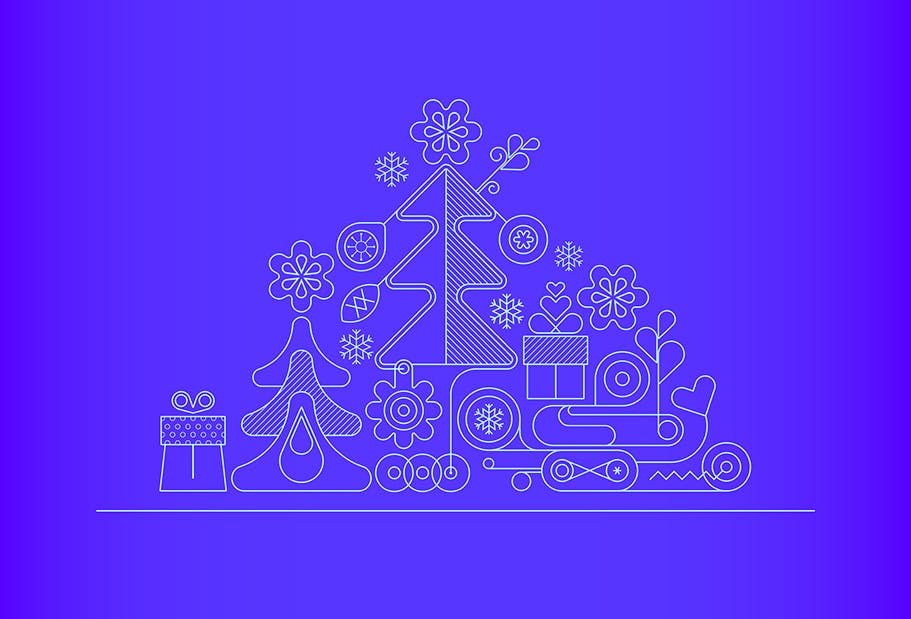 圣诞树线条艺术矢量插画素材 6 options of a Christmas Background插图(5)