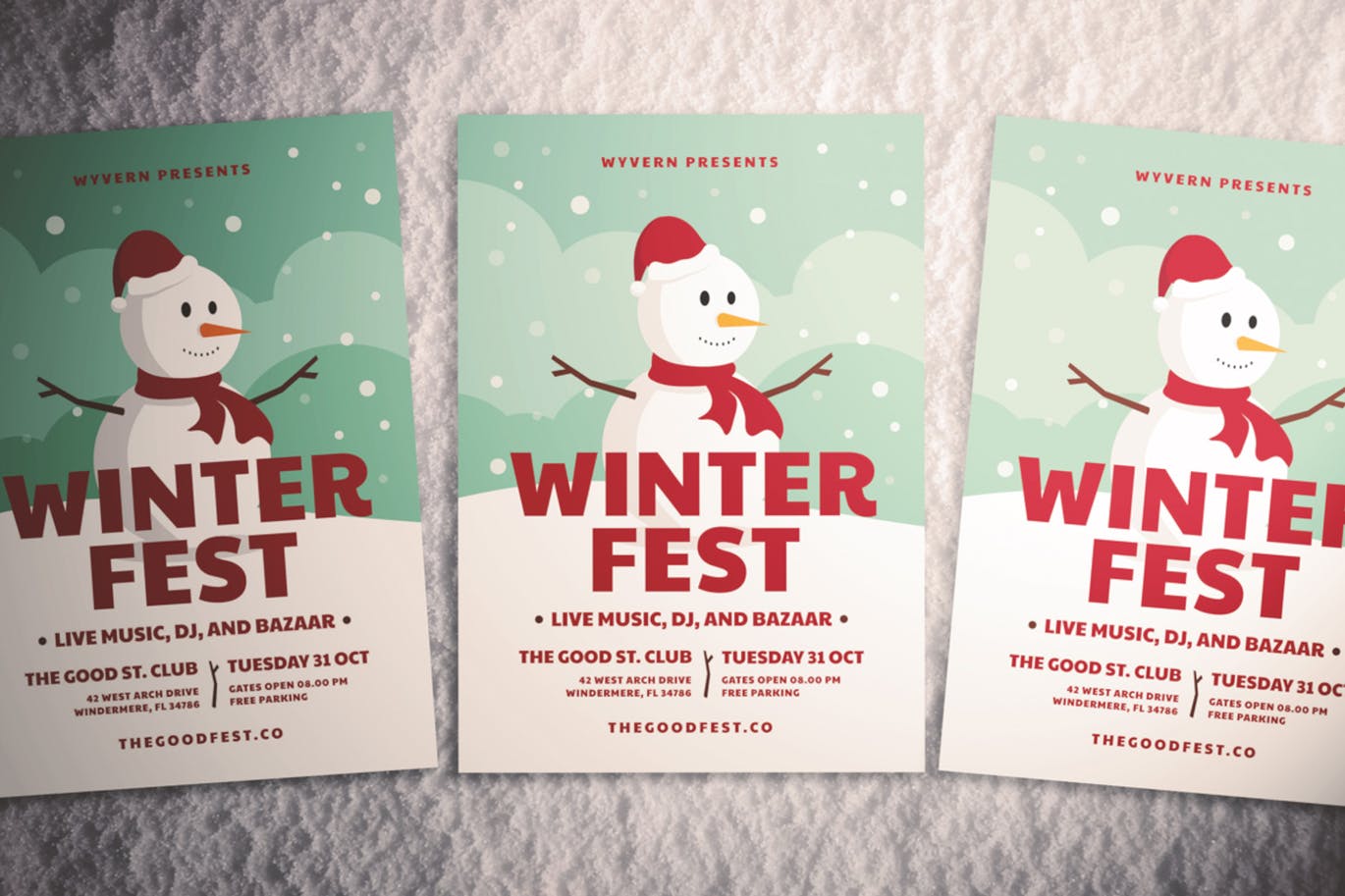 雪人背景圣诞节主题海报传单设计模板 Christmas Flyer插图