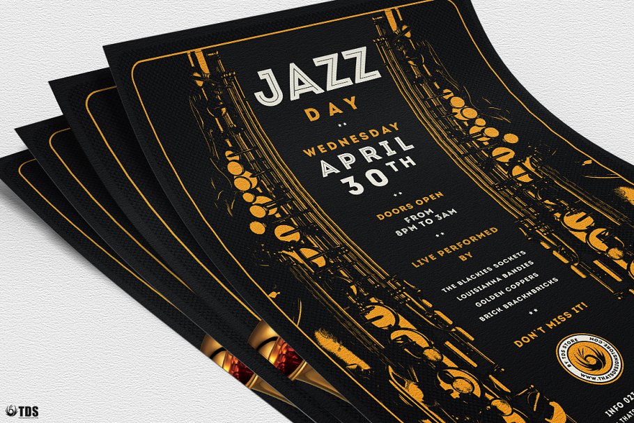 爵士音乐现场演奏会海报传单PSD模板V.2 Jazz Day Flyer PSD V2插图(4)
