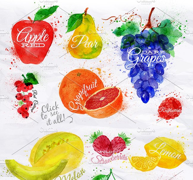 各种水果水彩剪贴画 Fruit Watercolor插图(3)