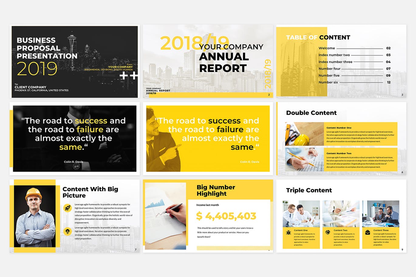 高逼格黄色配色企业公司年度报告总结PPT模板 Yello Business Presentation插图(2)
