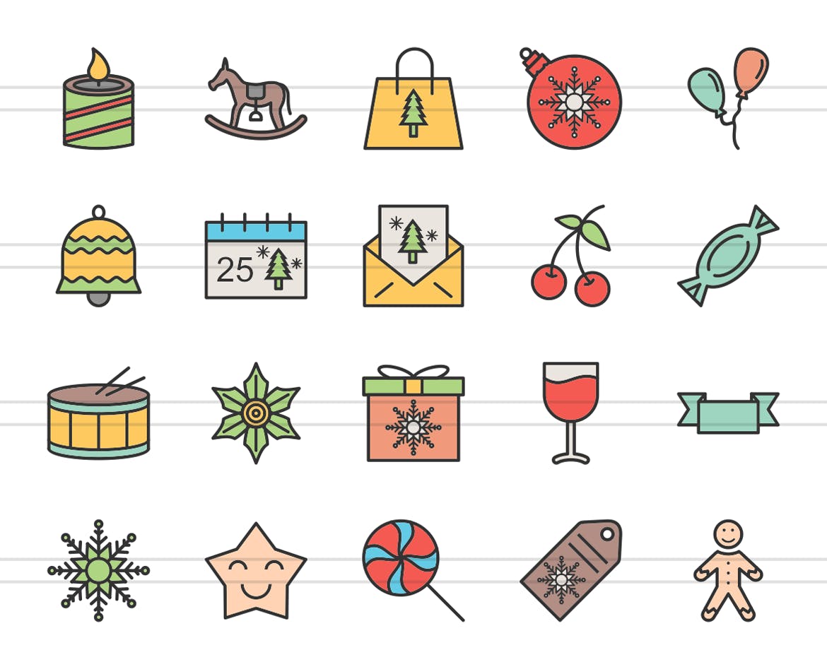 40枚圣诞节主题填充图标线性图标 40 Christmas Filled Line Icons插图(1)
