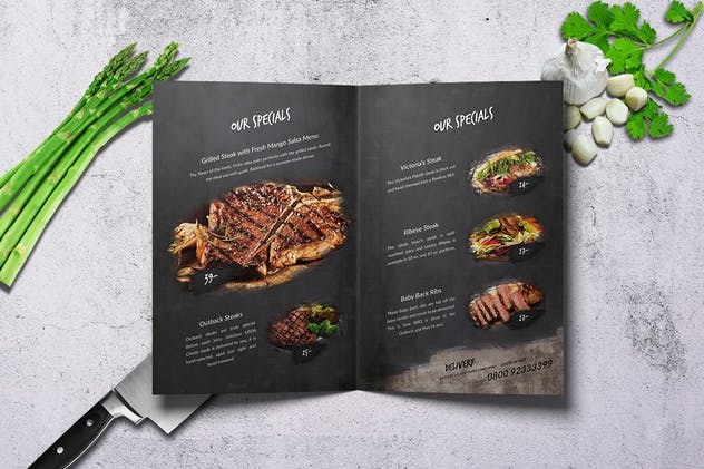 高档餐厅双折页菜单设计PSD模板 Craft Food Bifold Menu – A4 & US Letter.插图(2)