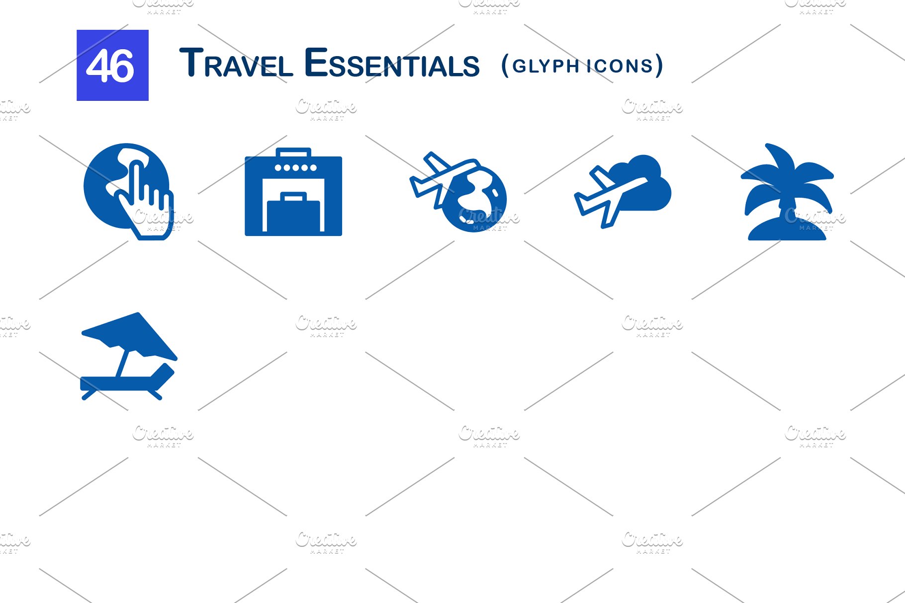46个旅行必需品主题图标 46 Travel Essentials Glyph Icons插图(3)