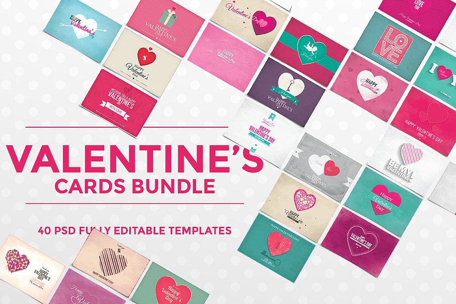 40款情人节主题卡片贺卡模板 40 Valentine’s Day Cards插图