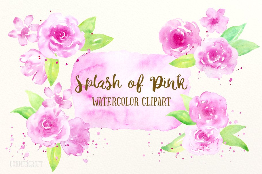 粉红色水彩剪贴画素材 Watercolor Clipart Splash of Pink插图
