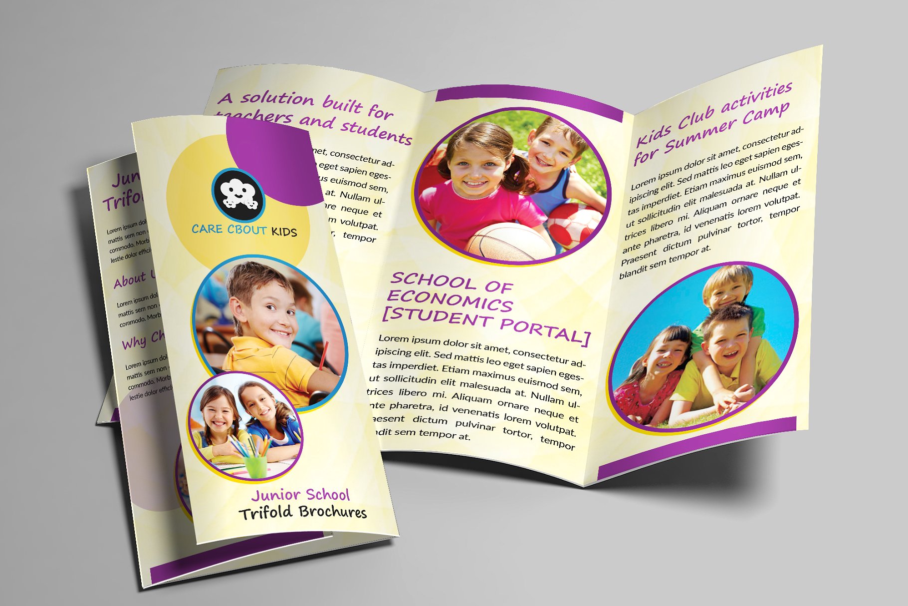 初中学校生活主题折页小册子模板 Junior School Trifold Brochures插图
