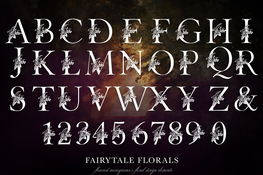 手绘花饰字母插画合集 Fairytale Florals Monogram Set插图(4)