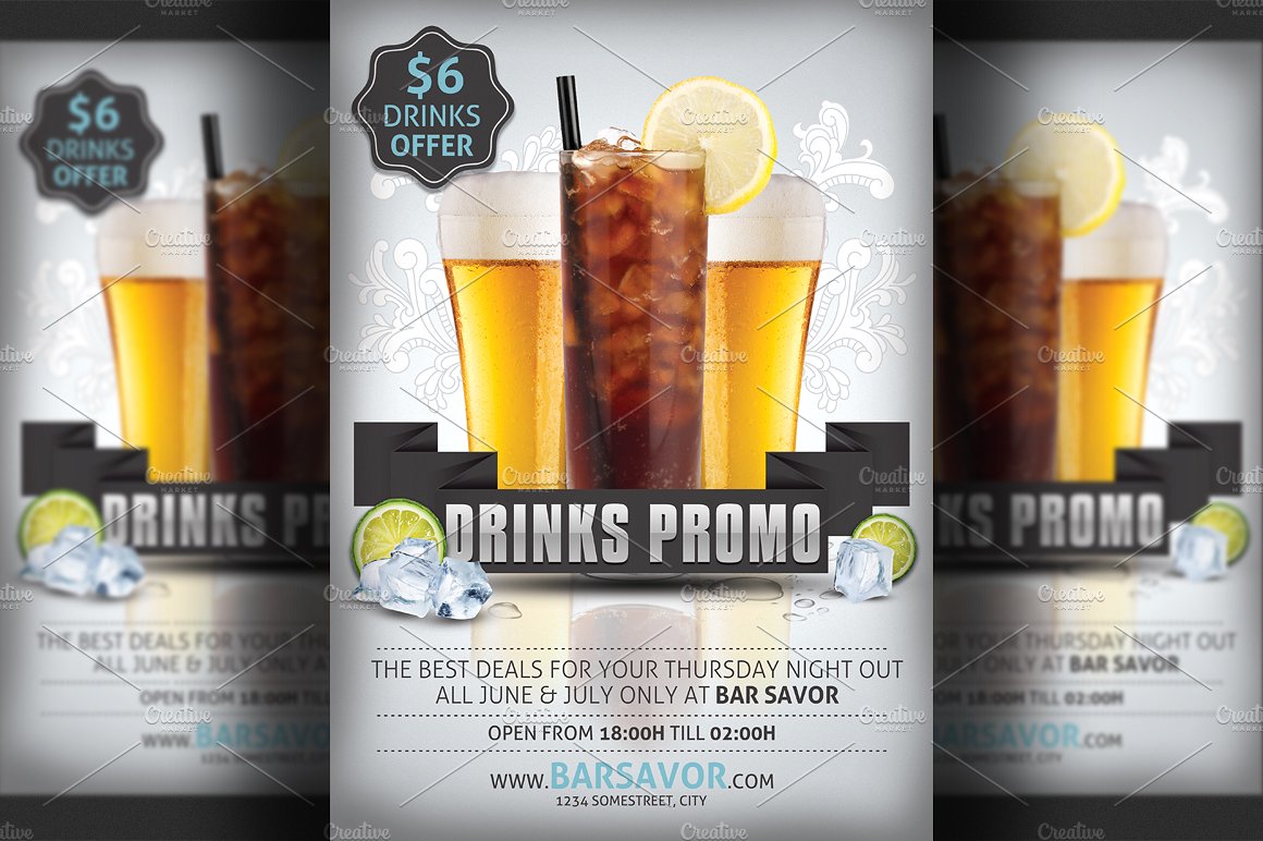 冷饮广告促销宣传传单模板 Drinks Promo Flyer Template插图