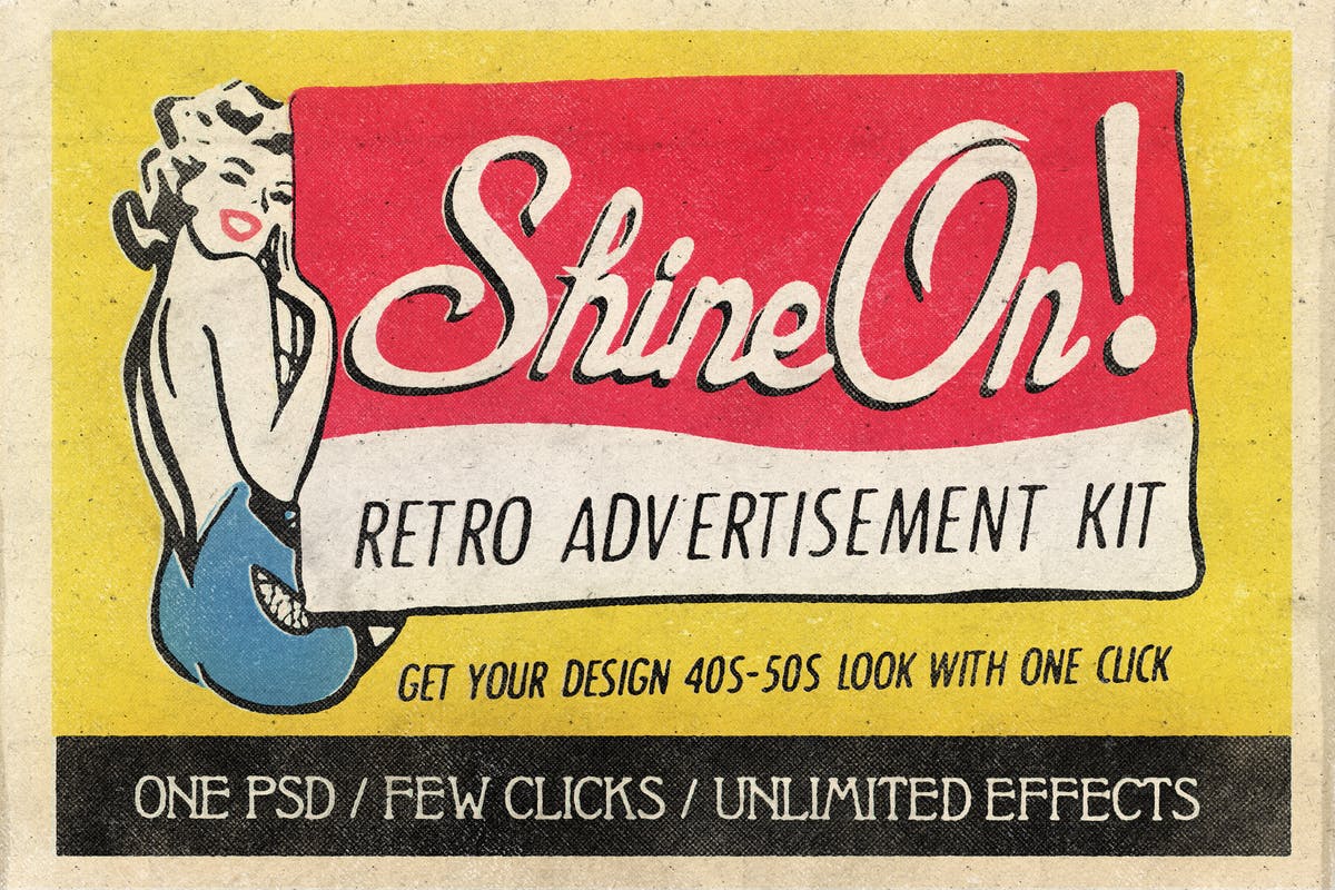 19世纪40-50年代复古风格广告设计图层样式 Shine On – Retro Advertisement Kit插图